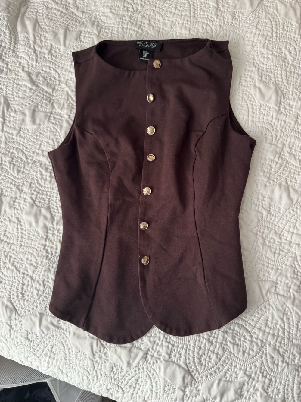 Rachel Zoe Sleeveless Button-Front Top in Dark Brown